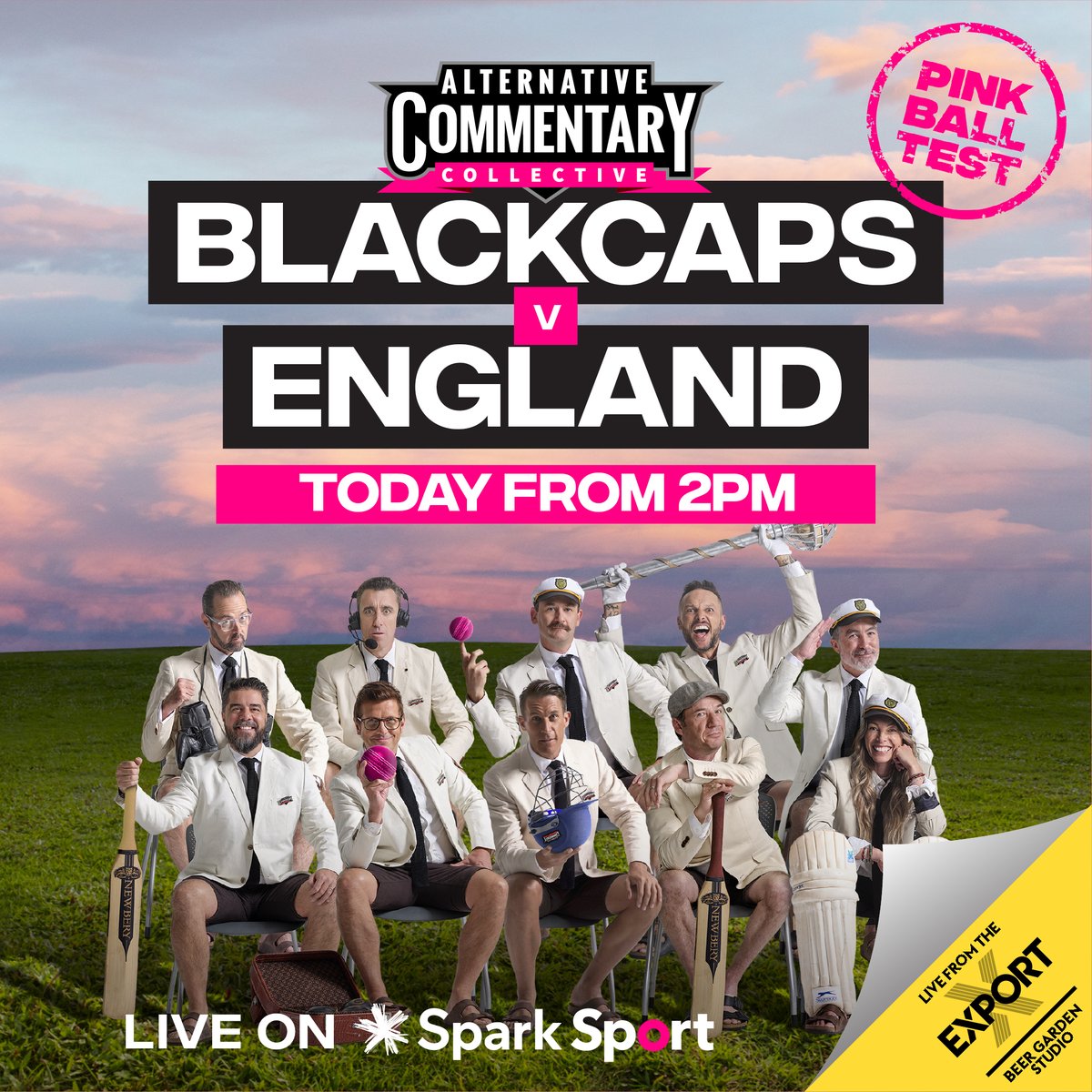 Test cricket is back!!! Join us live from the Export Beer Garden Studio for coverage of the Pink Ball Test between our Black Caps & England! Coverage exclusively on @sparknzsport from 2pm today! Sign up now at sparksport.co.nz