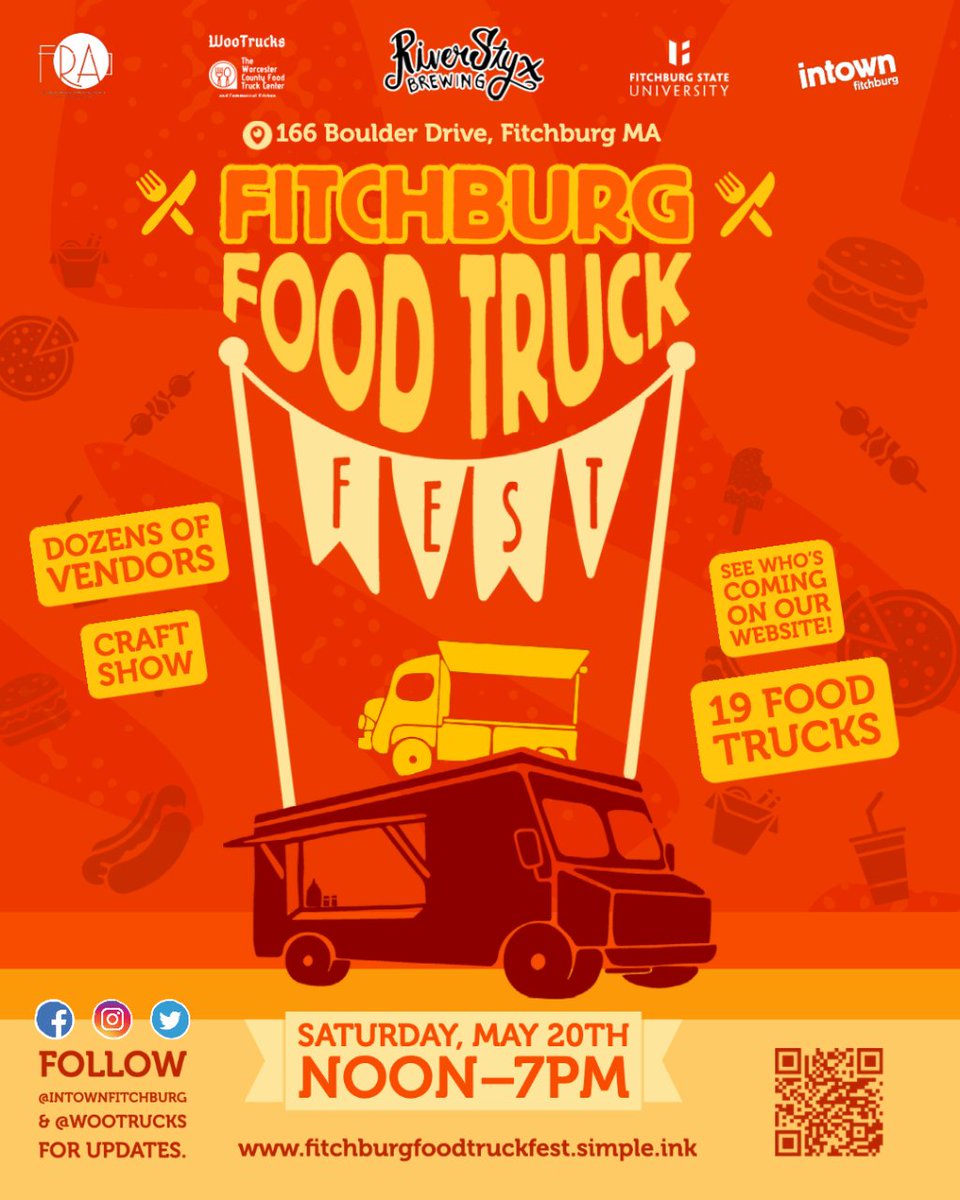 @WooTrucks returns to Fitchburg, Saturday May 20th! Your favorite food trucks are here from noon to 7pm, shop at dozens of artisans and vendors, visit @RiverStyxBrewing for local brews too. Plenty of parking nearby and FREE admission. #festintown #foodintown