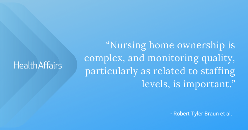 Health_Affairs's tweet photo. .@RTylerBraun + coauthors determine that REIT investment in a nursing home increased licensed practical nurse &amp; certified nursing assistant staffing hours per resident day by 2.15% &amp; 1.55%, respectively, while decreasing registered nurse staffing in years 2 &amp; 3 after investment.