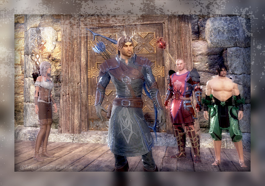 SueOestmann's tweet photo. How did I get so lucky to have these guys let me hang out with them? @JakeStormoen, @WolfJHavoc, and Finn are #guildarific.🐺#AdventuresOfWulfrun #StormForgedAlliance #Guildmates #Tamriel #TESOnline #ESOFam #ScreenShotEdits #BringBackCloaks #BeKind #FollowYourBliss ⚔️🐺🏹🏰🐎 https://t.co/luXkSuTc2Y