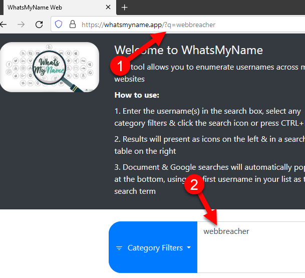 In case you didn't know, the whatsmyname.app allows you to specify a username via the URL like: whatsmyname.app/?q=webbreacher

#OSINT #username #nowyouknow
