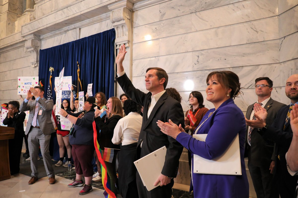 GovAndyBeshear's tweet photo. We are called upon to love our neighbor and to celebrate each other. As the first Governor in Kentucky's history to join the Statewide Fairness Rally three years ago, I was proud to stand with the @FairnessCamp again today to support our LGBTQ+ community. We're in this together. https://t.co/Dg7yX4OlnJ