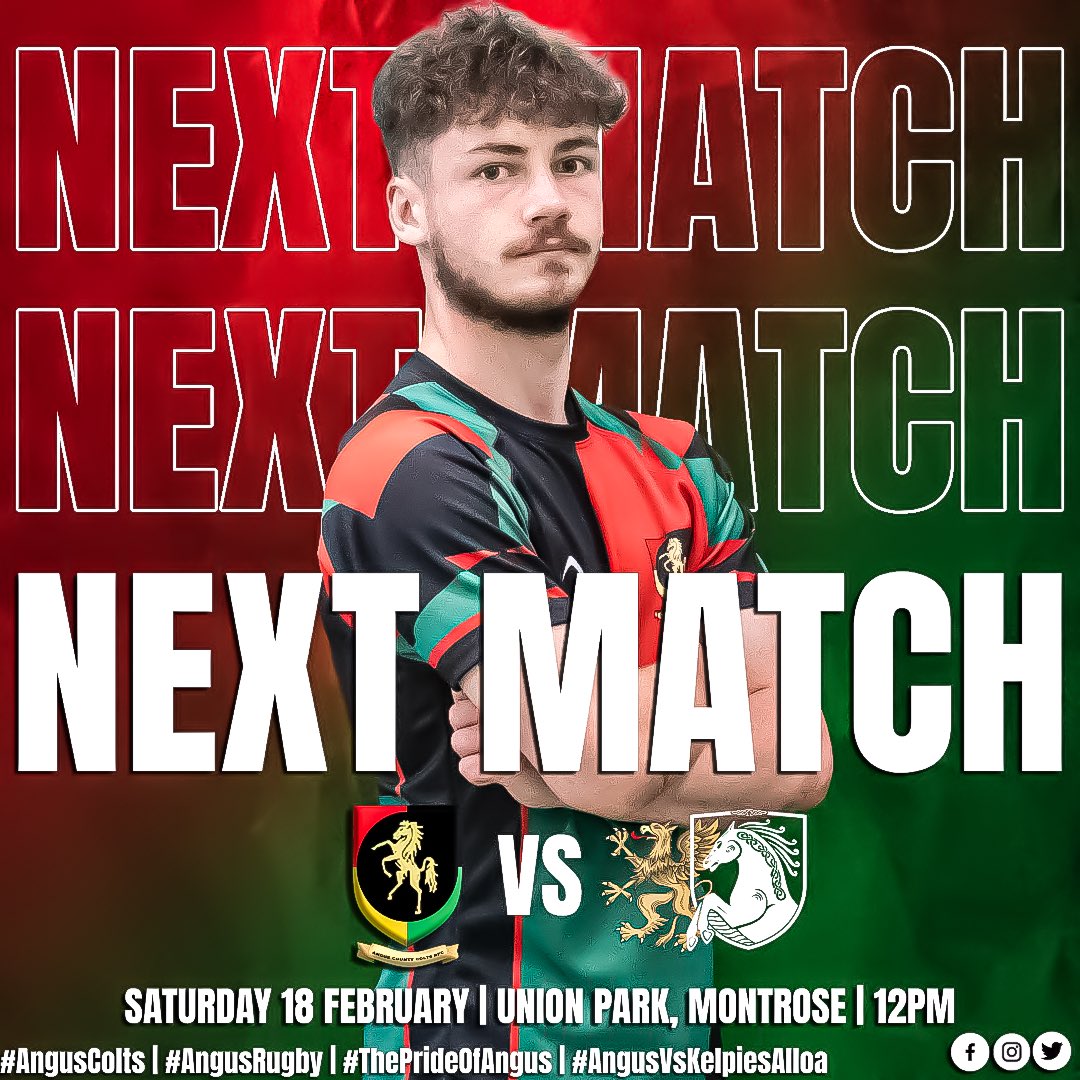 AngusColts's tweet photo. NEXT MATCH! ⏭

Back in action this Saturday as we do battle against Kelpies/Alloa in the Caledonia Cup! This game will be for the rearranged fixture on the 21st January! 🏆

🆚 Kelpies/Alloa
🏆 Saltire Energy U18 Caledonia Cup
📆 Saturday 18 February
🏠 Union Park
⏰ 12pm https://t.co/SANZnJkSdV