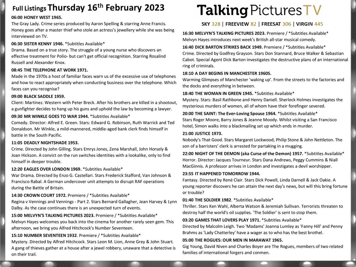 Talking Pictures TV on Twitter "Full listings for tomorrow, Thursday
