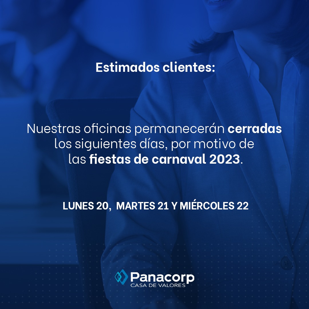PanacorpCV's tweet photo. Por motivo de las fiestas de carnaval, nuestras oficinas permanecerán cerradas los días 20, 21 y 22 de febrero.

#Panacorp #Carnavales2023 https://t.co/2gSZ2Du9g7