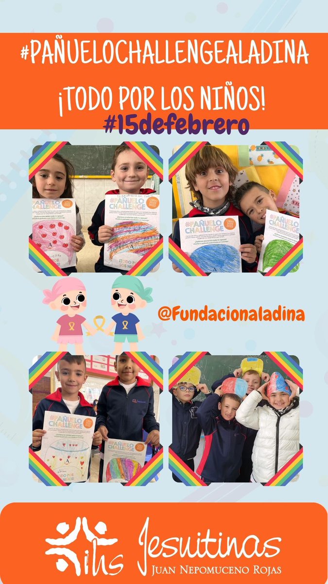 RojasNepomuceno's tweet photo. Nos unimos al reto #PañueloChallengeAladina de @FundacionAladina. 🔝🔝Desde nuestro colegio nos unimos a todos los niños que luchan contra el cáncer.
Que en este día tan especial sientan nuestra cercanía¡Mucho ánimo y fuerza ! 🎗️💪🏼🎗️
#JesuitinasSevilla
#RetoChallenge https://t.co/8VqFzg2HSY