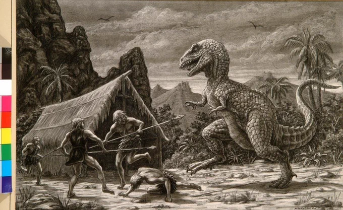 Ray Harryhausen drawings for the 1966 fantasy movie, One Million Years B.C., starring Raquel Welch. 