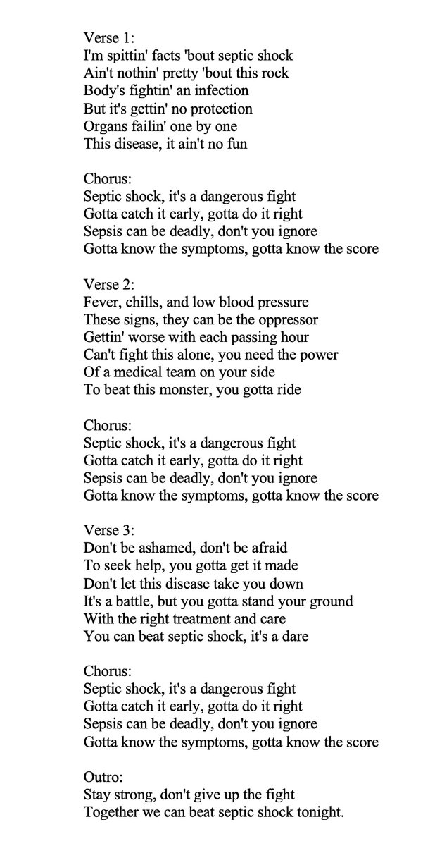 Rich Savel, MD, MBA (@rhsavel) on Twitter photo my first interaction with ChatGPT: "Write me a song about sepsis in the style of Eminem". my first interaction with ChatGPT: "Write me a song about sepsis in the style of Eminem".