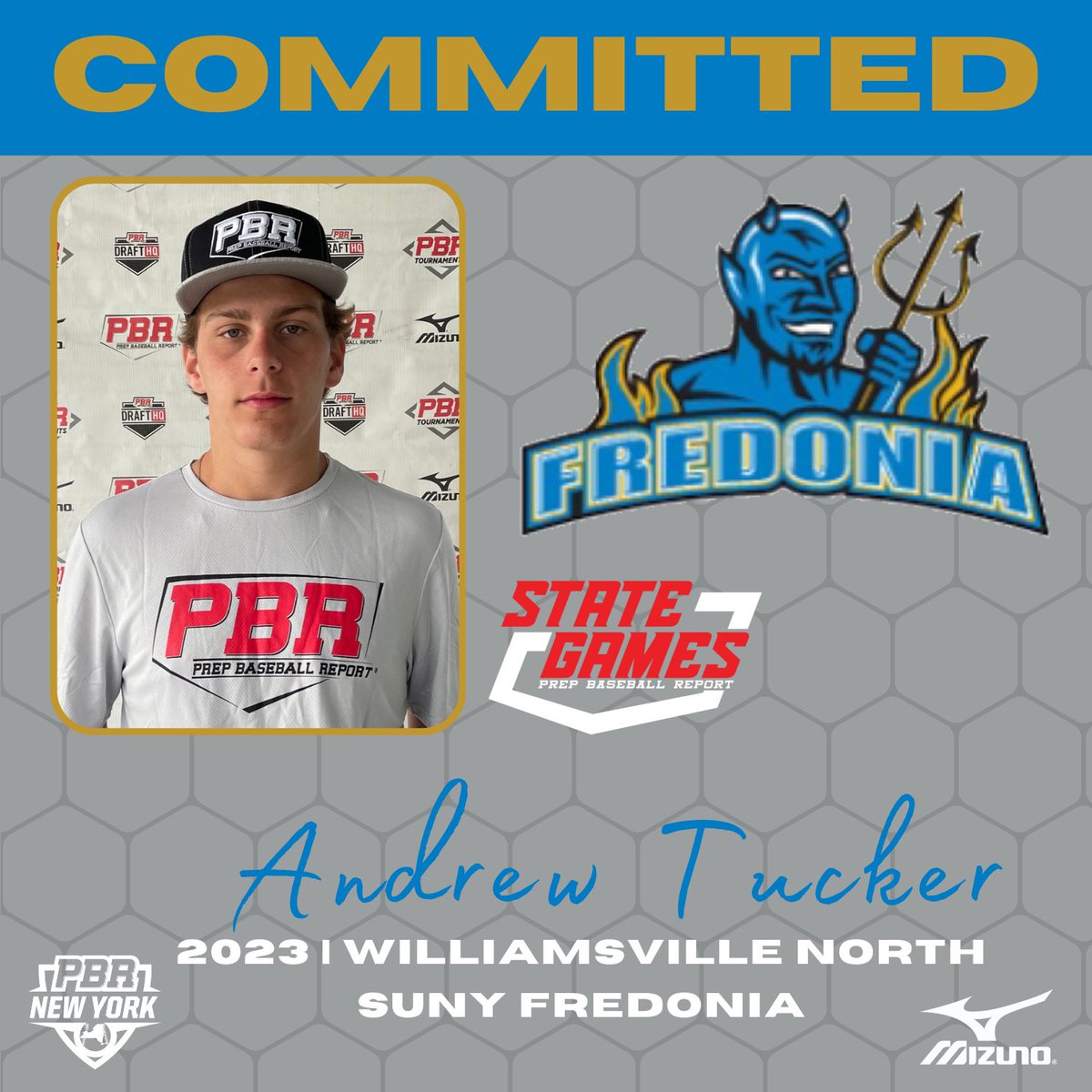 PrepBaseballNY's tweet photo. 🚨Commitment Watch🚨

2023 1B|3B Andrew Tucker (Williamsville North) has committed to SUNY Fredonia #congrats 

❕Tucker is the 1️⃣0️⃣3️⃣rd commit from the 2022 NY State Games❕ 

@Andrewtuck33 | @FredSt_Baseball | #pbrfamily https://t.co/On14JOQh3z