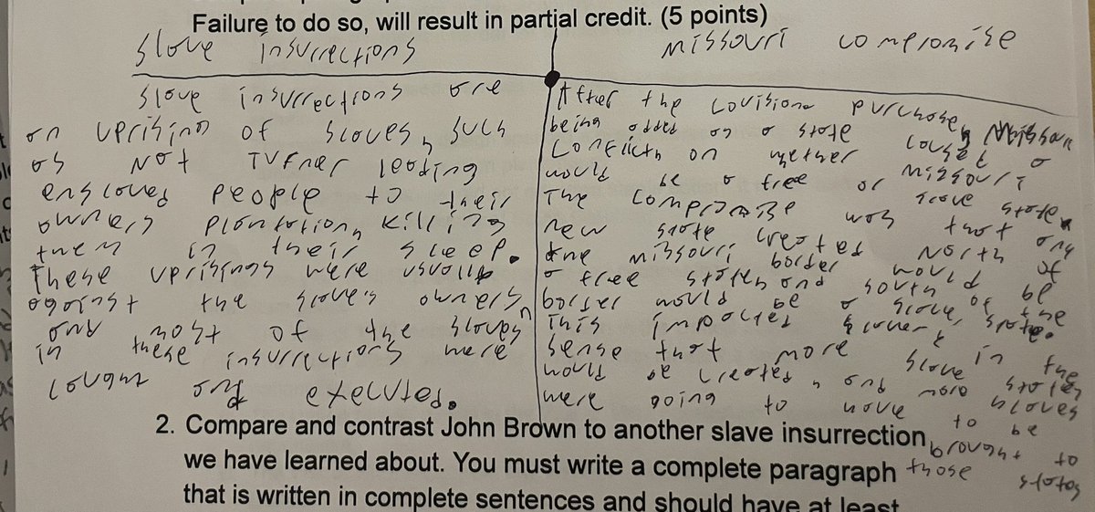 Mrs_SarahKelly's tweet photo. I love giving students a chance to write out what they know. Often times it’s easier to see their thought process and where any errors/misconceptions are and allows me to have real discussions with them to better fill gaps. #WritingInSS #exploreCSMS https://t.co/9L5m773IKl