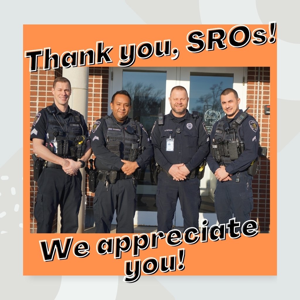 Today, on National School Resource Officer Appreciation Day, WCS wants to take a moment to thank our SRO's for all they for staff, students, and the community. We appreciate you! 

#WCSmission #TogetherWeAreWARSAW