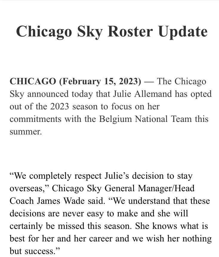 shakeia on Twitter "INBOX The Chicago Sky announced today that Julie
