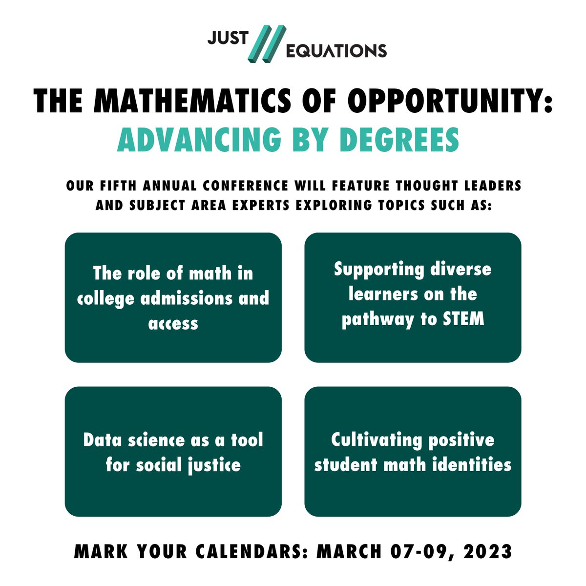 bbamath's tweet photo. We’re thrilled to sponsor an upcoming panel at @JUST_Equations’ annual conference #TMO23! Join policymakers, advocates, and educators to consider how #math #education can be a force for opportunity and change.
Register today: https://t.co/eUqEh1JZxf
#TMO23
#JUST_Equations https://t.co/4nb1nDiQw6