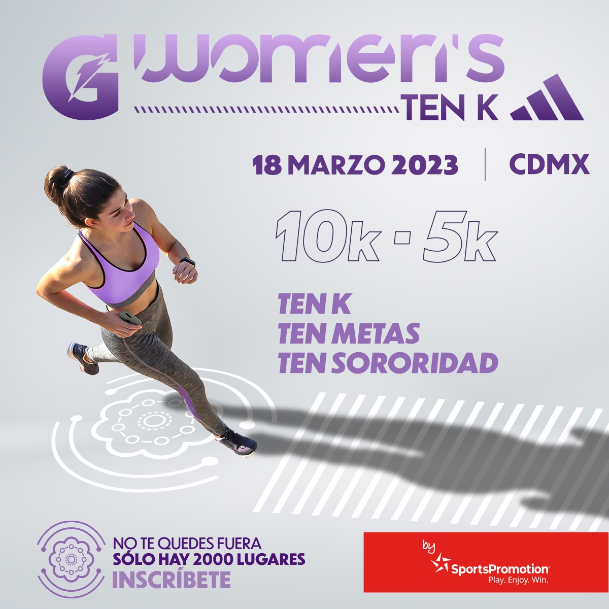 Sé parte de la revolución
¡Inspírate e inspira a tus amigas! 
De la mano de Gatorade &amp; Adidas 
¡Ven y corramos todas juntas!💜🏃🏻‍♀️🏃🏼‍♀️🏃🏽‍♀️🏃🏾‍♀️🏃🏿‍♀️ 
G Women's Ten K , ¡el momento es hoy! Juntas nos transformaremos ✨
Inscríbete en: asdeporte.com/evento/g-women…