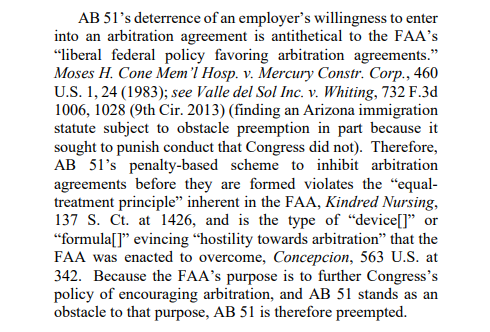 strowhiro's tweet photo. Breaking news in California employment law:

A Ninth Circuit panel ruled 2-1 that the #FAA preempts #AB51 (a CA law prohibiting employers from requiring arbitration as a condition of employment) &amp; affirmed the injunction stopping AB 51's enforcement. #lawtwitter #appellatetwitter https://t.co/UJU6ItDMfd
