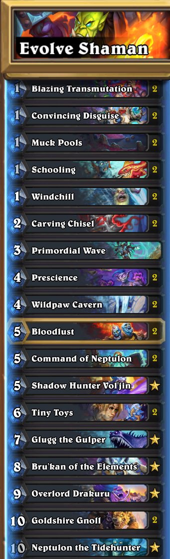 Linny__HS's tweet photo. Evolve Shaman is insane. The deck feels like a boat of Sushi on which every roll is a highroll. Went 21-4 (84%) from Legend 2500 to top 1000. Feeling bad for my opponents. Deckcode below ;-) https://t.co/pgKrBzXfpI