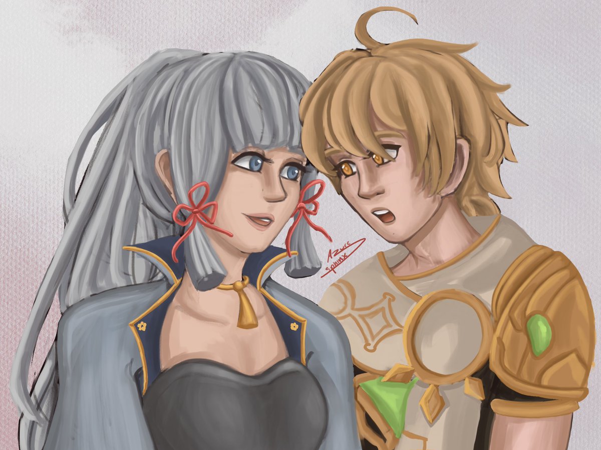 Azure_Sphinx's tweet photo. After the new event in Genshin I got this idea where I’m between sparring matches Aether would tell Ayaka about wielding each element as he obtains them https://t.co/CAZhW3WiLJ