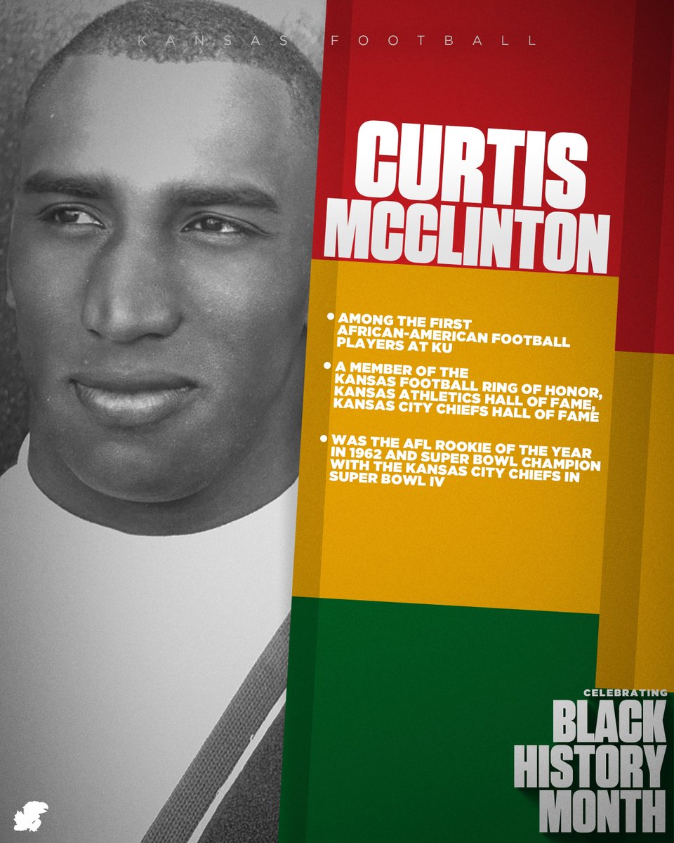 Kansas Football (@ku_football) on Twitter photo We are proud to celebrate #BlackHistoryMonth and honor our trailblazers.
A barrier-breaker and All-American player at KU, Curtis McClinton went on to a decorated pro career with the Kansas City Chiefs.
He is enshrined in the <a href="/KUAthletics/">Kansas Jayhawks</a> and the <a href="/Chiefs/">Kansas City Chiefs</a> Halls of Fame. We are proud to celebrate #BlackHistoryMonth and honor our trailblazers.
A barrier-breaker and All-American player at KU, Curtis McClinton went on to a decorated pro career with the Kansas City Chiefs.
He is enshrined in the <a href="/KUAthletics/">Kansas Jayhawks</a> and the <a href="/Chiefs/">Kansas City Chiefs</a> Halls of Fame.
