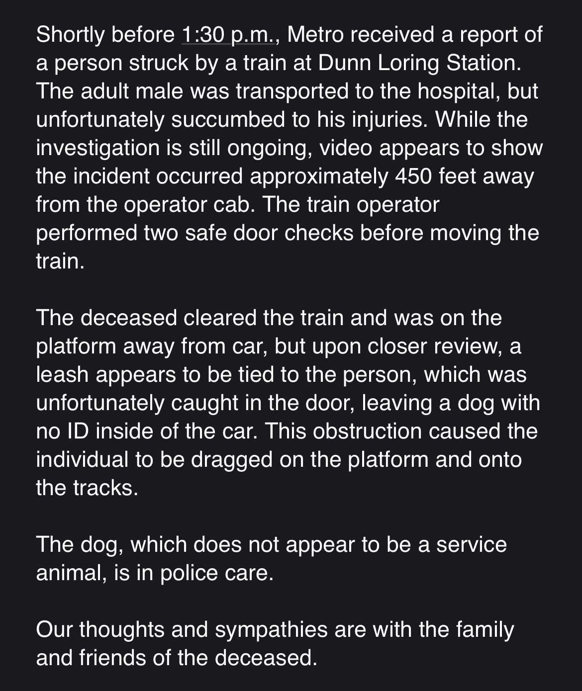 Metro Transit Police on Twitter "Update on investigation at Dunn