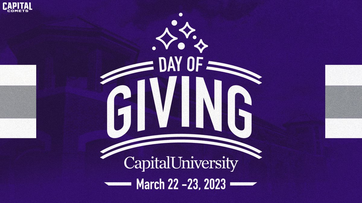 Capital Athletics (@cap_athletics) on Twitter photo SAVE THE DATE! Capital Athletics is proud to announce the 2023 Day of Giving to be held on March 22nd and 23rd.
Stay tuned to social media in the coming weeks for how your support can assist our student-athletes in building their legacy at <a href="/Capital_U/">Capital University</a>!
#CapFam | #POTP SAVE THE DATE! Capital Athletics is proud to announce the 2023 Day of Giving to be held on March 22nd and 23rd.
Stay tuned to social media in the coming weeks for how your support can assist our student-athletes in building their legacy at <a href="/Capital_U/">Capital University</a>!
#CapFam | #POTP