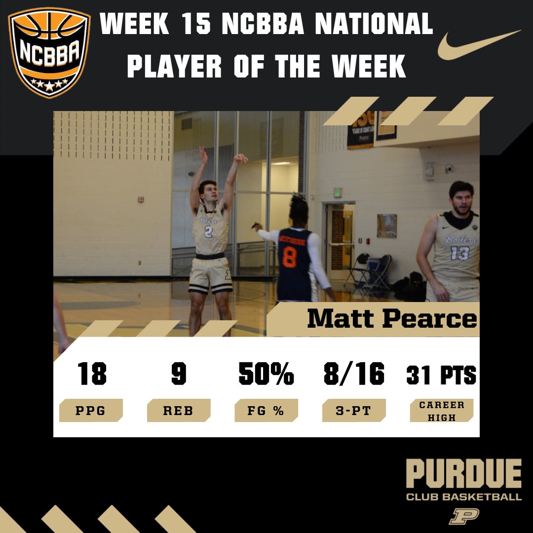 Purdue_mcbb's tweet photo. Congrats to @m_pearce3 for winning Week 15 National Player of the Week Honors! 

Matt dropped a career high 31 points in game 2 to down Indiana 85-55 on Saturday and shot 50% from the floor on the weekend 🎯 https://t.co/Kr452u51tT