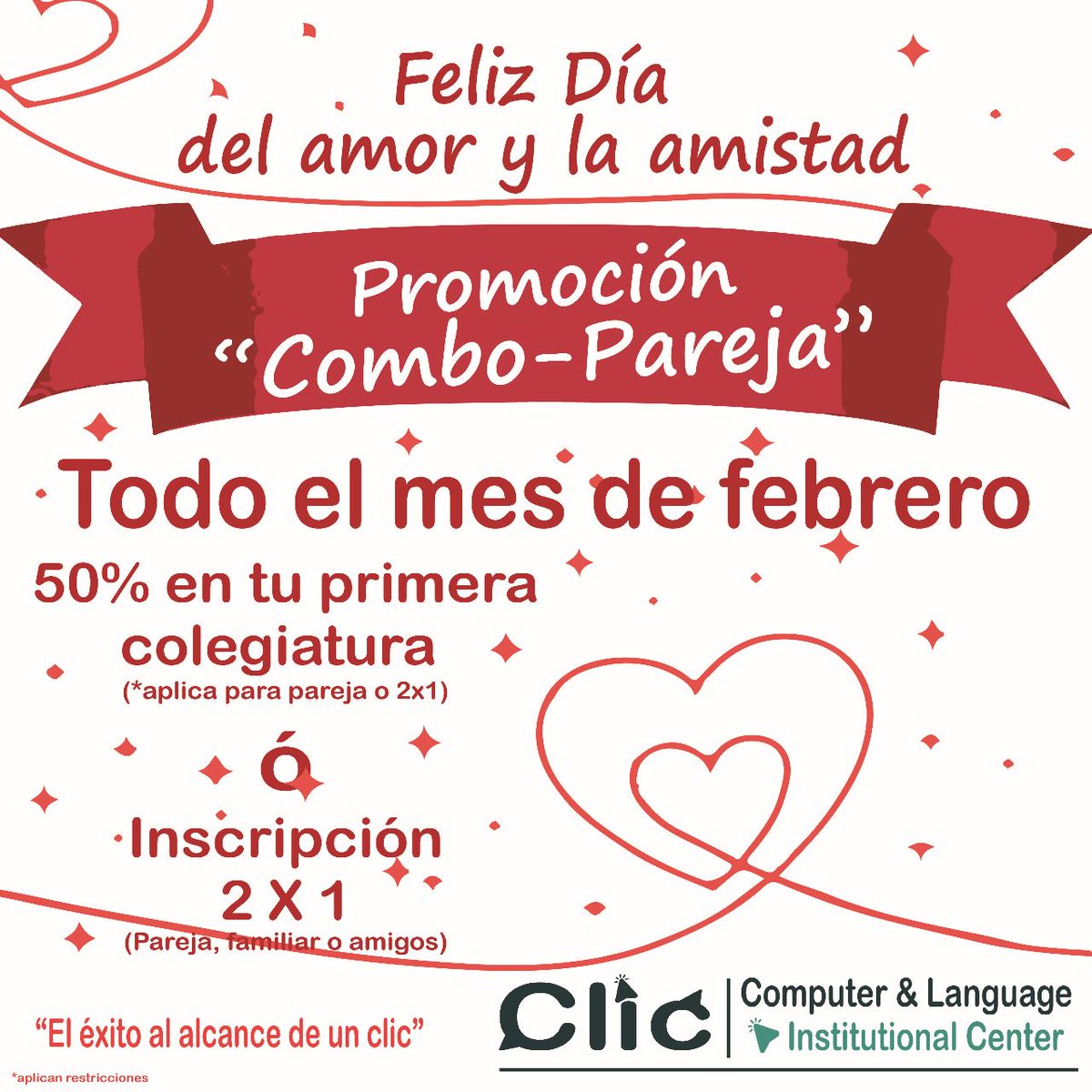 ClicInstitute's tweet photo. Promoción "ComboPareja" todo el mes de febrero, solo en #CLIC https://t.co/NeV2TEGUsc