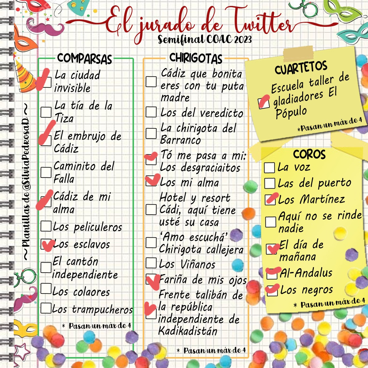 JesusMArman's tweet photo. Pues después de ver a @anchoaencai en semis, este es mi veredicto para el viernes #COAC2023S3 https://t.co/KO1TziPIPW