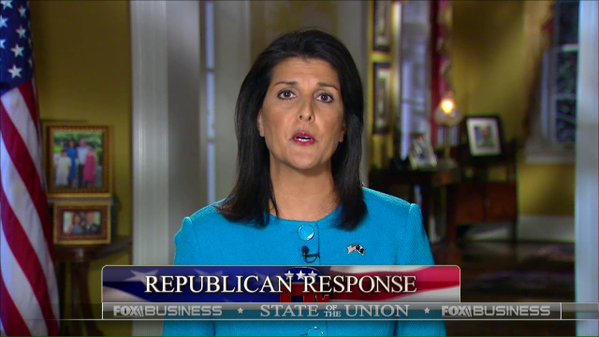 TheLastRefuge2's tweet photo. Y'all gotta remember how long, how deep, and how much effort the GOPe club works on their control strategies. During the 2016 GOP primaries (Jan '16) who was selected to deliver the State of the Union rebuttal?  Haley!

The SOU rebuttal was scripted as a hit against Trump. https://t.co/IrYWmySlp0