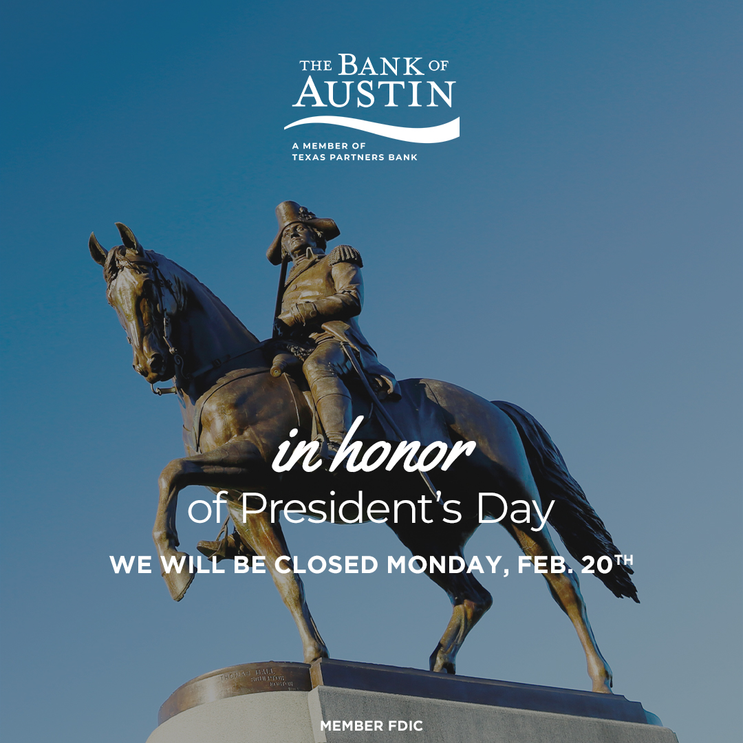 TheBankofATX's tweet photo. "Observe good faith and justice toward all nations. Cultivate peace and harmony with all.” – George Washington, American president and founding father.

Our financial centers will reopen on Tuesday, February 21st. https://t.co/Q4W5NXUQyq