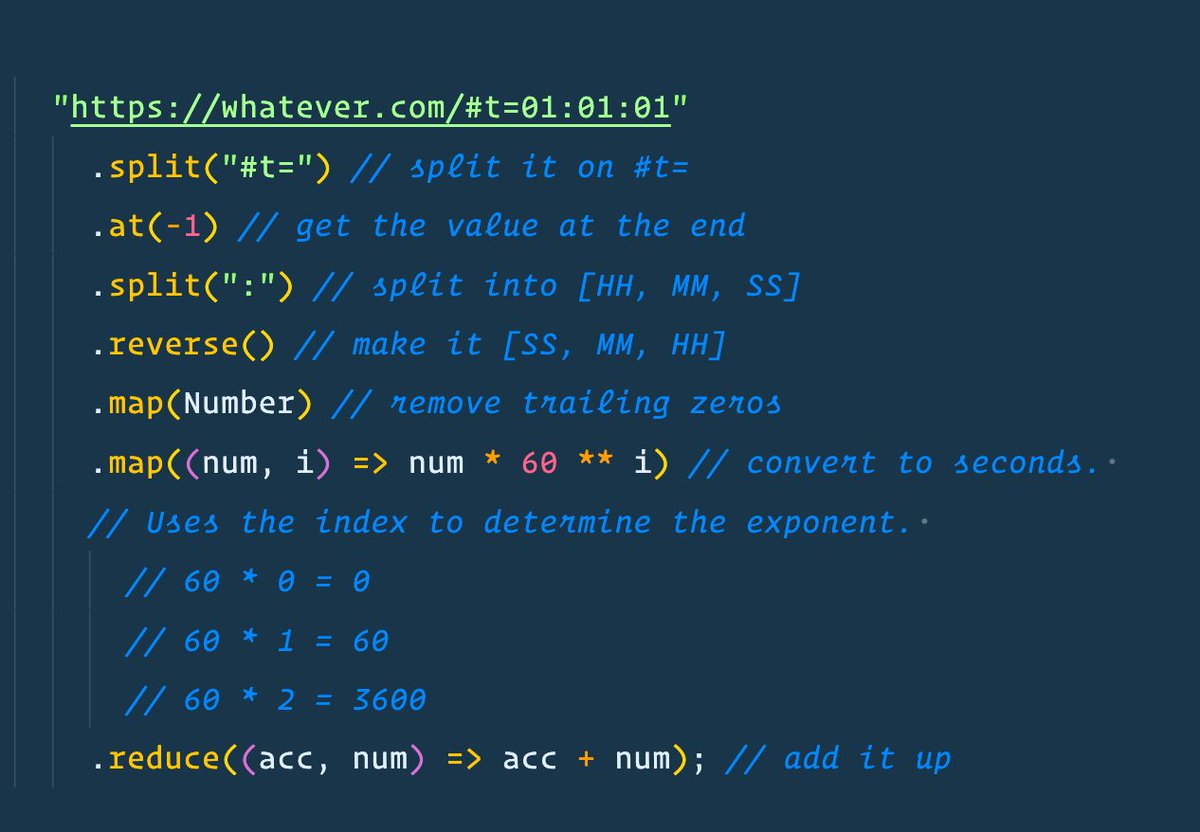 wesbos's tweet photo. Here is my solution - I really like chaining things like this because it's easy to read and debug. Certainly could be a single reduce as well. https://t.co/TJVNLTFT3g