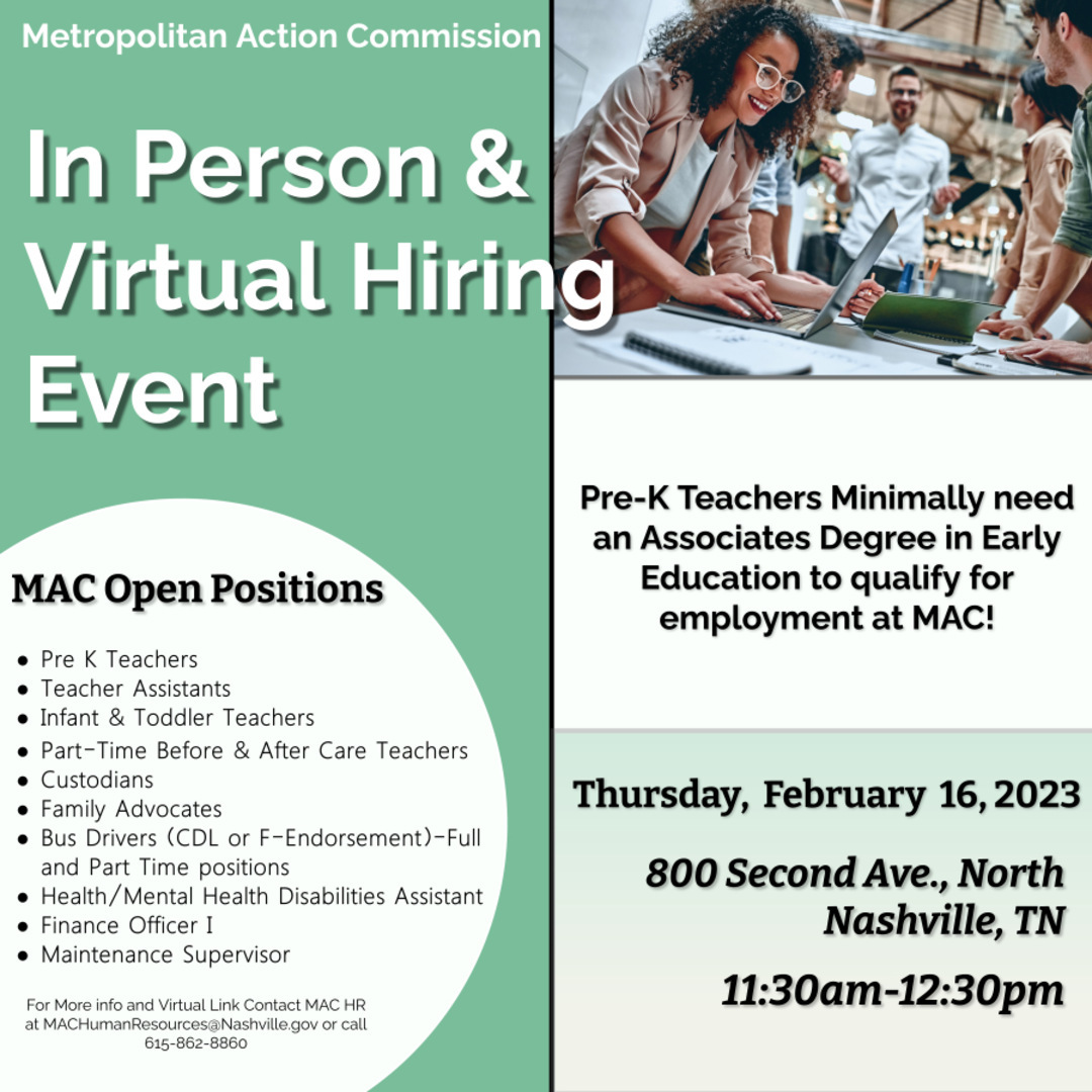 Want to work at Metro Action?
 
Join us tomorrow, February 16, 2023 for our in-person and virtual hiring event from 11:30am-12:30pm at 800 Second Ave. North, Nashville, TN!!

To join us virtually, click the link below tomorrow beginning at 11:30 am!😃
nashville.webex.com/wbxmjs/joinser…
