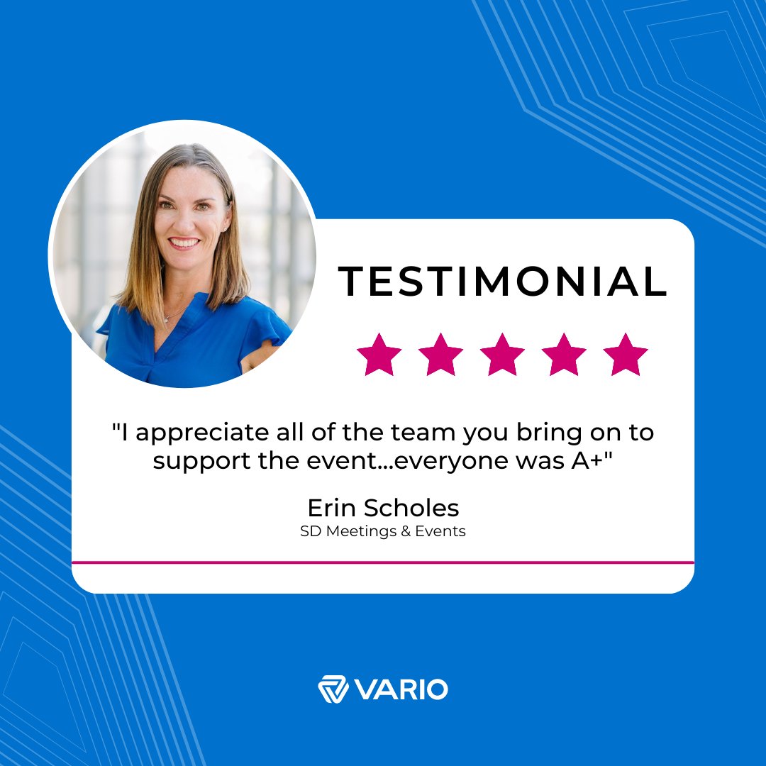 Varioproduction's tweet photo. Vario’s #people are what truly make us great! Thank you Erin Scholes for being such an amazing long-term #partner. We look forward to working together again soon!
#testimonial #success #vario #varioproductions #eventindustry #eventprofs #meetingprofs #gettingthingsdone https://t.co/C0vcmdTMfL