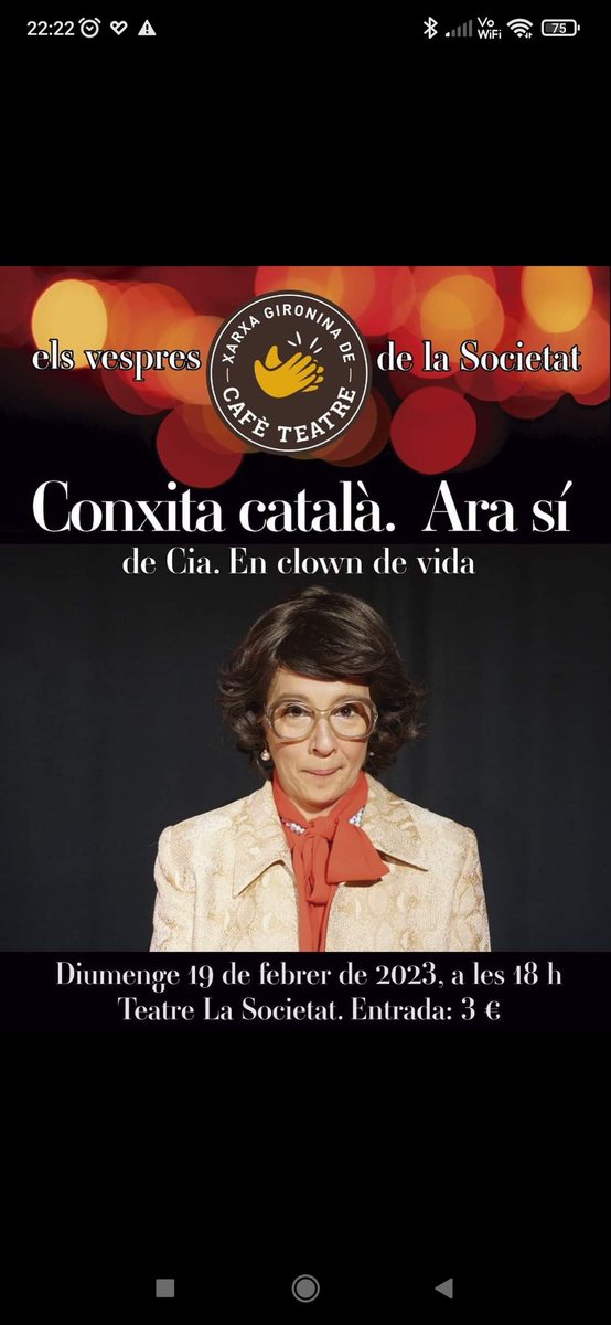 ERCMacanetSelva's tweet photo. No us perdeu aquest cap de setmana el cafè teatre. Una manera diferent d'anar al teatre amb tota una referent en aquest àmbit com és la Conxita Català.  #maçanetescultura #conxitacatala #culturainquieta https://t.co/ArmT1zZyv2