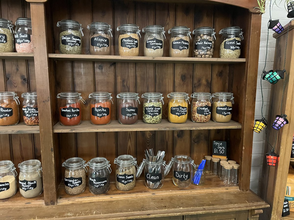 BishGloucester's tweet photo. Great to visit new Refill shop at #RootsCafe Gloucester. Bring your own containers and refill with loads of different things: nuts, herbs, rice, shampoo, washing products.. and even sweets @GlosDioc https://t.co/E2BA5XssUv