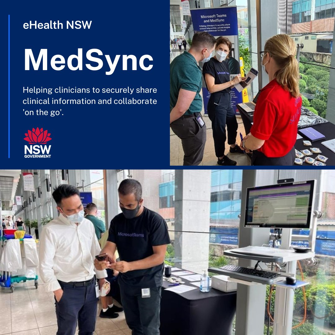 We recently visited Liverpool Hospital in <a href="/SWSLHD/">South Western Sydney Local Health District</a> to get staff set up on the #MedSync image sharing &amp; collaboration app, which helps doctors to securely share patient information remotely. Available to all <a href="/NSWHealth/">NSW Health</a> clinical staff on #MicrosoftTeams: ehealth.nsw.gov.au/solutions/virt…