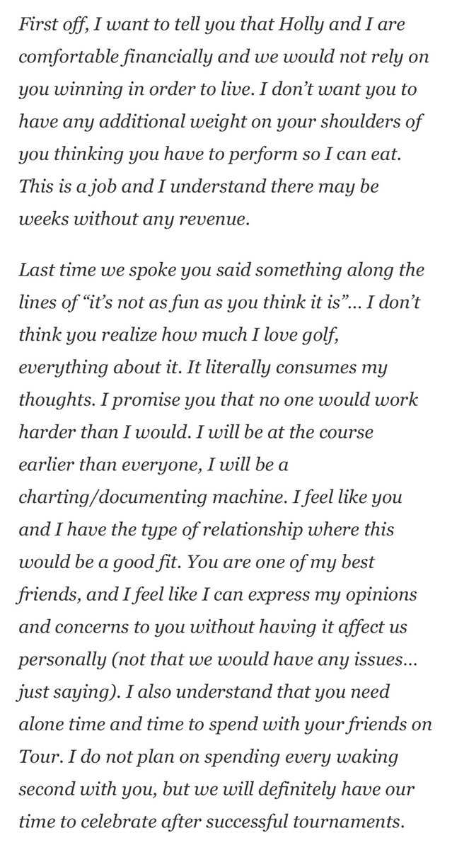 JeffEisenband's tweet photo. In Episode 4 of @netflix’s “Full Swing,” @Joel_Dahmen gets choked up as he reminisces on the email @GenoBonnalie sent him in 2014 to “officially apply for the position of Joel Dahmen’s Caddie.”

This is that full email via @CaddieNetwork: https://t.co/qElUNpwkMQ https://t.co/uBRSsrNbdd
