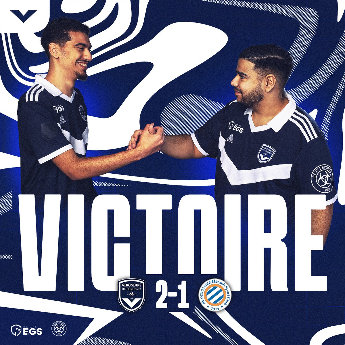VICTOIRE BORDELAISE EN 2VS2 et donc  2⃣ points pour nos Bordelais aujourd'hui en @eLigue1UberEats !

Bravo à notre adversaire du jour le <a href="/MHSCEsport/">MHSC Esport</a>.

➡ Twitch.tv/ligue1ubereats

<a href="/EGS_EsportEtude/">EGS</a>
 x @PEST_ESPORTS
 x <a href="/GirondinsEsport/">FC Girondins de Bordeaux Esport 🎮</a>