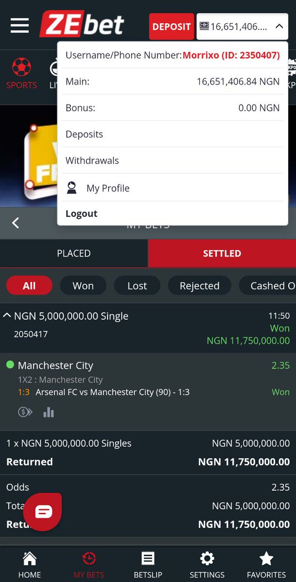 Zebet app interface screenshot