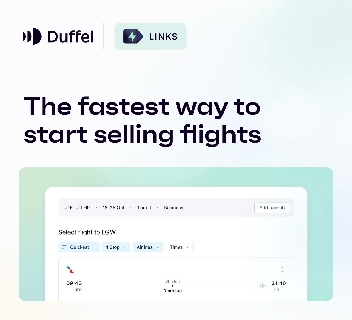 DuffelHQ's tweet image. Want to offer your customers a seamless flight booking experience? Look no further than Duffel Links. Our 3-step process is designed to make selling flights as easy as possible. Learn more: bit.ly/3YWeOSh