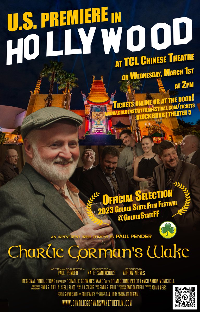 'A moving and funny film that captures the spirit of the Irish people.' 'Two thumbs up!' Charlie Gorman's Wake playing at the @GoldenStateFF Wed. 3/1 @ 2pm, tickets online or @ the door: charliegormanswakethefilm.com
Tickets (BLOCK BBBB, Theater 5): goldenstatefilmfestival.com/tickets 
#hollywood