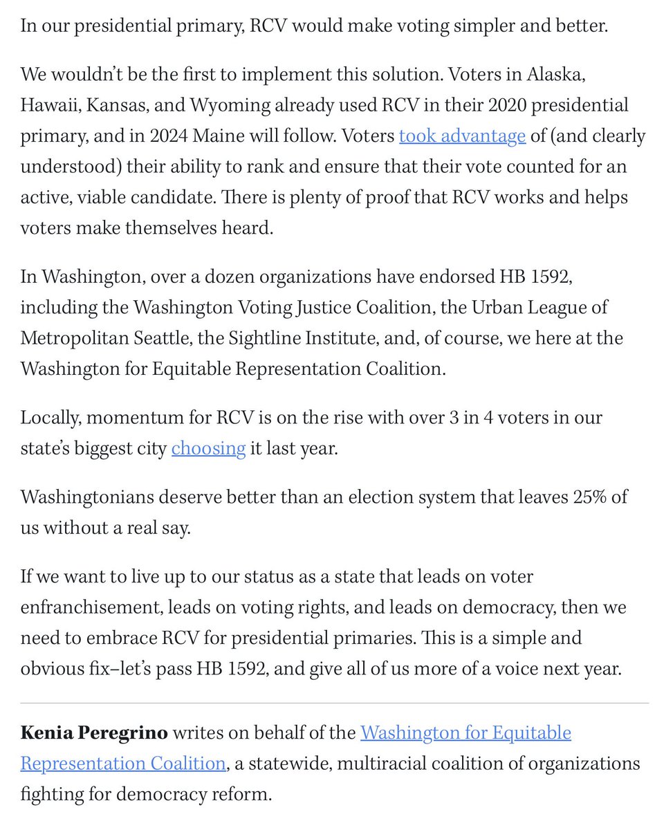 Washington for Equitable Representation (@representingwa) on Twitter photo NEW: Our very own Kenia Peregrino in <a href="/TheStranger/">The Stranger 🗞</a> - “Washington Needs Ranked-Choice Voting for Presidential Primaries” 📮🗳️ Read Kenia’s article here: thestranger.com/guest-editoria… NEW: Our very own Kenia Peregrino in <a href="/TheStranger/">The Stranger 🗞</a> - “Washington Needs Ranked-Choice Voting for Presidential Primaries” 📮🗳️ Read Kenia’s article here: thestranger.com/guest-editoria…