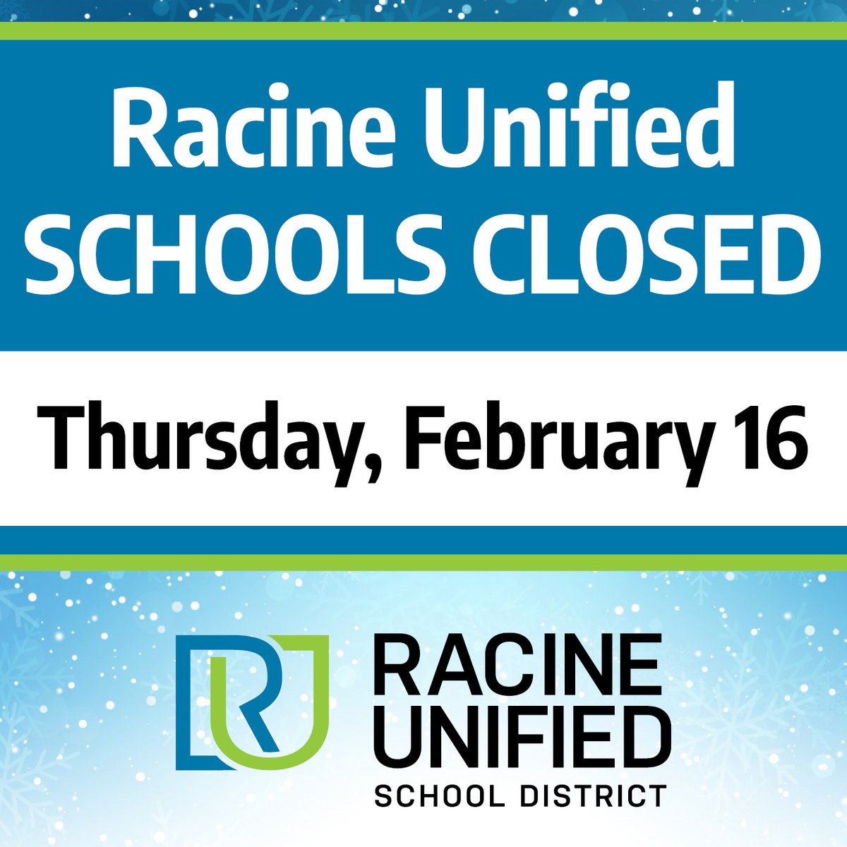 As a result of the Winter Storm Warning, the District will be CLOSED on Thursday, February 16. All after-school activities are also canceled. Stay warm and stay safe!