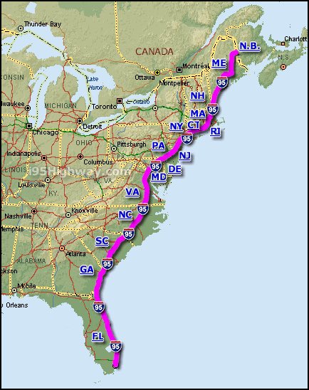 alextwolfe's tweet image. Interstate 95 starts in Houlton, ME and ends in Miami, FL.

At 1923.8 miles, it is the longest north-south Interstate in the States. 

If it was a river, it would be the 4th longest river in the States and 23rd longest in the world.