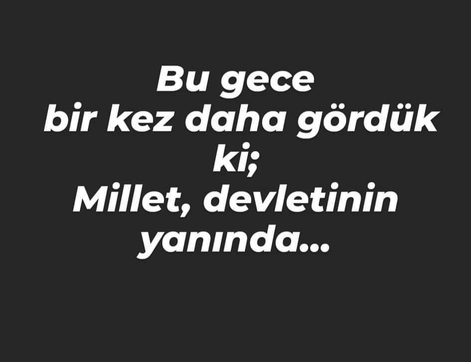 #TürkiyeTekYürek
Devletimiz,Hükümetimiz,Milletimiz el ele AYDINLIK YARINLARA.
Geriye kalan muhaliflere kulak asmayın.