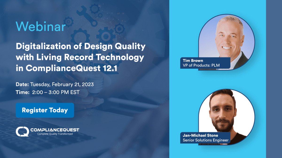 JRBrookshire's tweet photo. 𝗧𝗶𝘁𝗹𝗲: Digitalization of Design Quality with Living Record Technology in ComplianceQuest 12.1 

🆁🅴🅶🅸🆂🆃🅴🆁: 
https://t.co/0CIiKcIoht 

𝗗𝗮𝘁𝗲: 2/21/2023 
𝗧𝗶𝗺𝗲: 2:00 – 3:00 PM EST … https://t.co/tjsxea8yLW