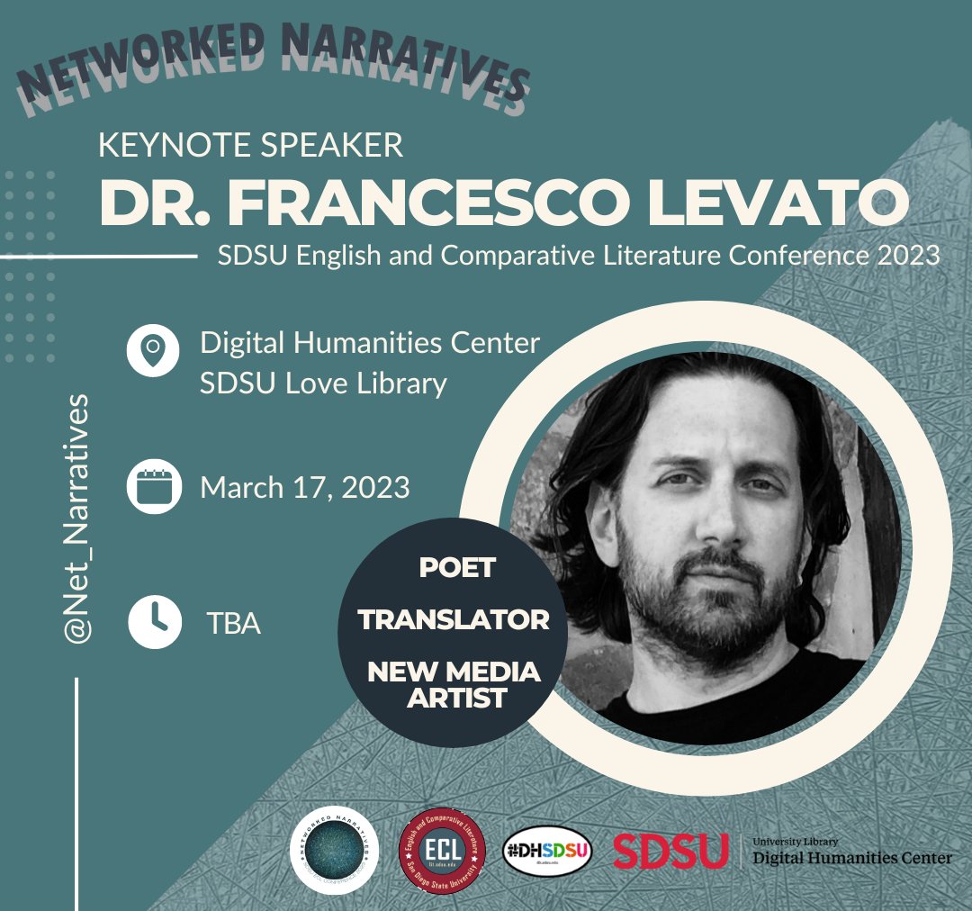 Net_Narratives's tweet photo. Networked Narratives is proud to announce DR. FRANCESCO LEVATO as the 2023 ECL Conference Keynote Speaker!📚✍️🎨

Don't miss this opportunity to join the conversation with scholar and artist, Dr. Levato.🤩

Can't wait? Visit https://t.co/x4YLKEP1Xg for more!
#ECL2023 #LetsNetwork https://t.co/fyIdwH6SP5