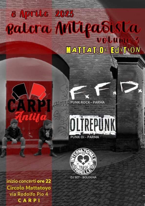 "Contro il fascismo e l'apatia,
calci in culo e blasfemia"
L'8 Aprile torna la Balera AntifaSista‼️
Daje 💥🔥✊🏼