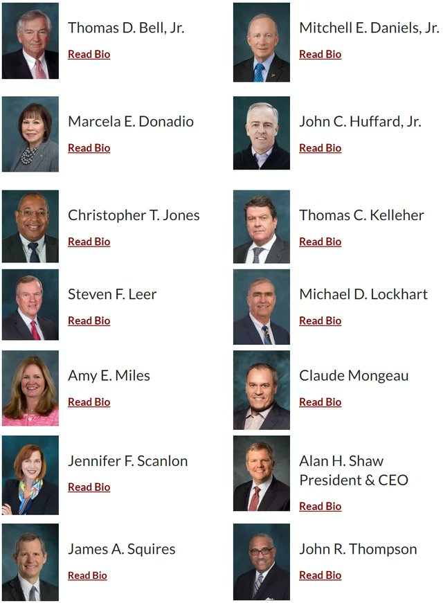 Norfolk Southern is the company responsible for the Ohio train derailment and resulting ecological disaster. It is led by people who should all be held accountable for prioritizing profits over safety. This is Norfolk Southern's Board of Directors. #OhioChernobyl