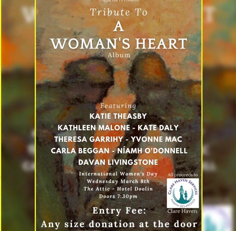 ClareHavenServ's tweet photo. Sooooo excited and looking forward to this amazing event. It'll be wonderful to be back in the amazing venue that is @HotelDoolinIreland to hear the amazing talent and incredible music. Thank you so much to  @CuppaTeaTV. We hope you can all come along. #internationalwomensday https://t.co/MFLrdAGrUS