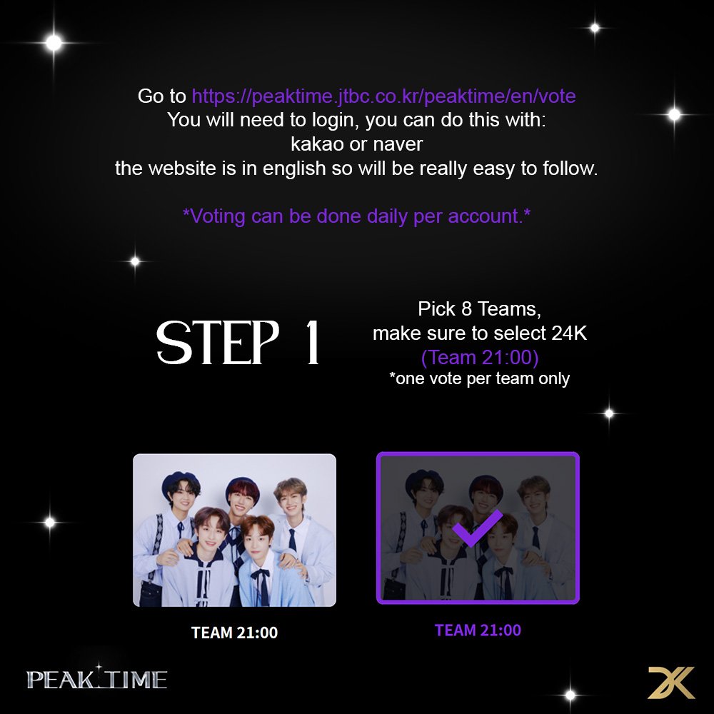 allfor24kplus's tweet image. 24K x PEAKTIME  

VOTING GUIDE
voting is really easy, so please support 24K

#24K #투포케이 #피크타임피크타임 #PEAKTIME #JTBC #KPOP #vote